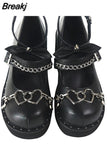 Great Quality Lolita Cosplay Black Pink Wedges Pumps Platform Heart Women Mary Janes Buckle Strap Gothic Shoes
