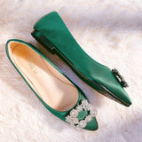 Women Flats Shoes Ballerina Loafers Wedding Crystal Lady Slip On Moccasins Pointed Toe Shallow Single Shoes Plus Size 42 43