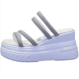 A Wedge Slippers Women Summer Glitter Slides Platform High-Heeled Shoes Lady Pantofle Soft Jelly 2024 Crystal Rubber