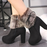 Shoes Women High Heels Boots Fur Warm Shoes Fashion Boots for Women Winter High Heels Super Square High Heel 10cm