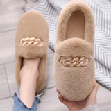 Winter Fluffy Women Shoes Fashion Chain Warm Fur Flat Shoes Woman Indoor Slippers Causal Home Lady Shoes Platform
