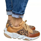 Women Platform Sneakers 2023 Round Toe Low-top Leopard Wedge Shoes for Women's Size 43 Lace Up Socofy Casual Sports