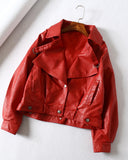 New Spring Autumn Green Faux Leather Jackets Casual Women Short Vintage Loose Pu Jackets Female Black Red Leather
