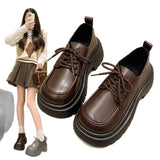 Breakj Pine Shoes Women 2025 Autumn New British Wind Small Leather Shoes Coarse Heel Lace Casual Single