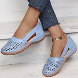 Retro Pu Leather Hollow Out Flats Women Spring Summer Thick Sole Wedges Shoes Woman Comfy Slip on Casual Shoes Size