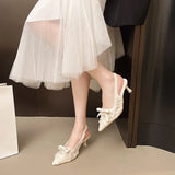 Breakj New Lace Heels Women Gentle Fashion Back Empty Sandals Fairy Wind Bow Single