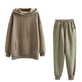 2020 New Autumn Winter Women Thick Fleece 100% Cotton Suit 2 Pieces Sets Hoodies Sweatshirt and Pants