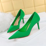 Breakj Korean Edition Spring And Autumn Fashion Simple Thin Heel High Heel Shallow Pointed Silk High Shoes Single
