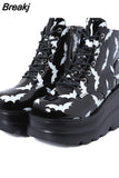 Wedges Women Ankle Boots 2023 Autumn Winter Gothic Street Comfy Fashion Cool Woman Shoes Motorcycle Boots Big Size