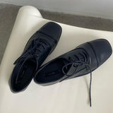 2021 Autumn Women's Flats Small Leather Shoes Korea Style Ladies Student All-match Comfy Flats Square Toe Lace Single