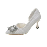 Mother With The Same French High Heel Shoes Women's Diamond Pointed Square Buckle Thick Heel Casual Low Heel Small Fragrant Wind Female
