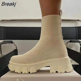 Spring Autumn Sports Boots Women Knitted Sock Boots Boots Breathable Sneakers Non-slip Platform Booties Heels