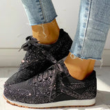 Flat Glitter Sneakers Casual Bling Vulcanized Shoes Female Mesh Lace Up Platform Comfort Plus Size Fashion Ladies