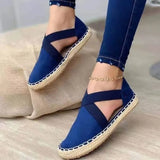 New Summer Striped Platform Sandals Wedges Women Hemp Cross Women's Espadrilles Casual Sandals Slip on Suede