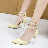 2022 New Autumn Yellow Women Pumps Sandals Pointed Toe Ankle Strap Stripper Thin Heels Pumps Shoes for Wedding Women