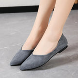 Breakj Version Of Large-Size Tip Flat Bottom Shallow Single Shoes Women's New Four-Season Velvet Flats Work
