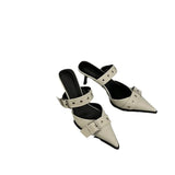 Niche 2023 Pointed Belt Buckle Fine Heel Sandals Female Back Empty High Heel Head Sandals Female Summer