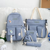 NEW 5 Piece Set backpacks fashion canvas kawaii female Korean Shoulder bag Casual College Students backpack School bag for