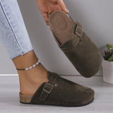 Breakj Size 35-45 Vintage Women's Shoes One Foot Flat Bottom Bag Head Half Slippers Women's Summer Wear Round Head Belt Buckle Cool