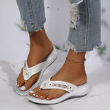 Women's Slippers Summer New Fashion Metal Button Slides Shoes Wedge Beach Sandals Women Outside Platform Leisure Flip