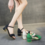 Buckle Ladies Sandals Pleated Square Heel Round Toe Fashion Shoes 2023 New Large Size Ladies High Heel