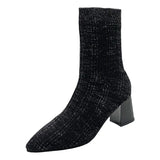 Elastic Ankle Boots New Fashion Glittering Party Shoes Slip-On Women Casual Pointed Boots Women High Heels Plus Size