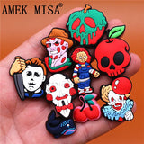 Shoe Buckle Charms PVC Scary Clown Skeleton Chainsaw Luminous Shoes Decorations fit Christmas Cosplay Party Kids