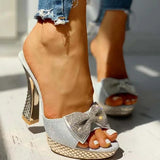 Fashion Female Bowknot Sexy Slippers 2021 Summer Slippers Women Platform Crystal Thick High Heels Shoes