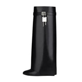 Buckle Women High Knee Boots Large Size High Heels Designer Shoes British Style Denim Wedges Knight Boots For Women