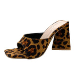 2022 New Sexy Platform Square Toe Sandals Open Toe High Heels Party Fashion Leopard Print Slippers Female Pumps Large Size