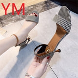 2020 Women Pumps Ankle Strap Shoes For Sexy Peep Toe Heels Sandals Party Wedding Woman High Heels Luxury Suede Grid
