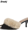 Sexy High Heels Women Fashion Fur Wedding Women Shoes 2023 New Suede Flip Flops Stiletto Pointed Toed Slippers