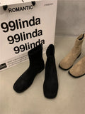 Breakj Velvet Skinny Short Boots Women's Shoes 2025 New Autumn And Winter Martin Boots Square Head Korean Small Ankle