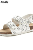 Summer Kids Beach Print Cork Sandals for Girls Boys Children Outdoor Casual Non-slip Flat with Cute Slide