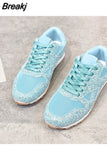 Style Women Casual Lace Up Sneakers Outdoor Sport Running Shoes Glitter Shoes Mesh Flat Shoes Ladies Sequin Vulcanized