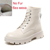 Women Genuine Leather Motorcycle Boots Round Toe Lace Up Shoes Thick Med Heel Ladies Ankle Boots 2021 Autumn Winter