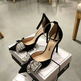 Breakj Version Of The Fashion Bow Water Drill High Heel 2025 New Four-Season Tip Fine Heel Single Shoes Elegant Women's
