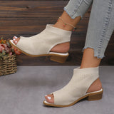 Fashion Knitted Hollow Coarse Heel High Heel Women's Fish Mouth Sandals One Foot Pedal New High-Heeled