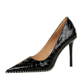 Breakj Retro Sexy High Heels Women's Shoes Ultra High Heel Shallow Mouth Pointed Metal Chain Rivet Single