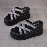 A Wedge Slippers Women Summer Glitter Slides Platform High-Heeled Shoes Lady Pantofle Soft Jelly 2024 Crystal Rubber