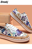 Women Sneakers Elegant Floral Printed Lace Up Flat Shoes Student Spring Casual Shoes Women Vulcanized Shoes Zapatillas