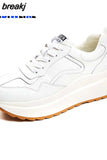 Leather Women Shoes Platform Sneakers Ladies Lace-up Casual Shoes Breathable Walking Shoes White Flat Girl