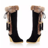 Breakj Autumn And Winter New Frosted Large-Size Slope And Long Boots Fur In One High Barrel Warm Boots Fur Snow Boots