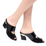 Patent Leather Straight Water Drill Coarse Heel Women's Sandals Heel Fish Mouth Casual Sandals Cover Toe Slippers