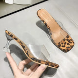 Leopard Print Sandals Open Toe High Heels Women Transparent Perspex Slippers Shoes Heel Clear Sandals Gladiator