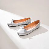 Big Size Bowtie flat shoes woman round toe crystal glitter slip on loafers soft bottom bow ballet flats ladies OL