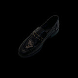 Breakj Shoes Women 2025 Autumn New Retro British Wind Rivet Folded One Foot Thick And Black Leather