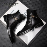 British Style Men's Boots PU Buckle Boots Men Casual Warm Cotton Boots Fashion Black Non Slip Winter Boots Men