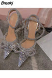 Women Sandals Summer Transparent Shoes Luxury Crystal Bowknot Slippers High Heels Mules Slides Ladies Party Wedding