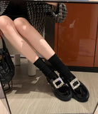 Crystal Buckle Loafers Woman Patent Leather Oxfords Traf Thicken Soled Platform Flats Ladies Lolita Shoes Boat